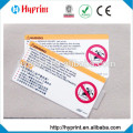 Heat transfer car warning labels on textile/leather, factory direct wholesale